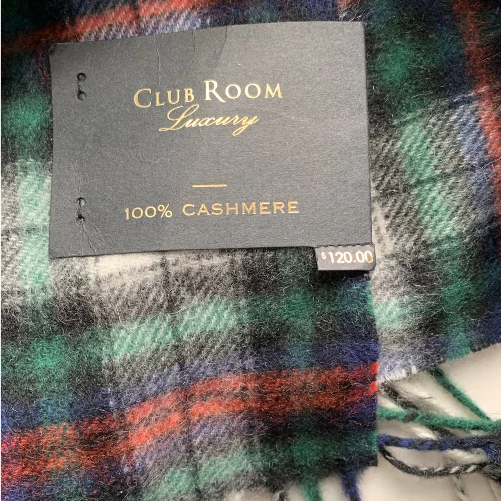 Club Room Luxury 100% Cashmere Plaid Fringe Scarf